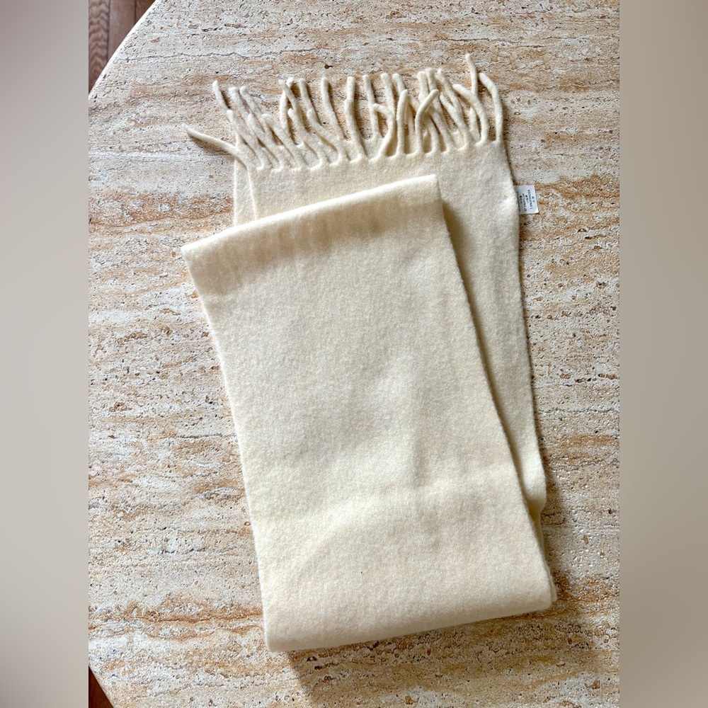 Wool Blend Scarf with Fringe Soft Cream